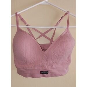 Lucky Brand Women's L Wireless Lightly Padded Bralette Pink Beige Sports Bra